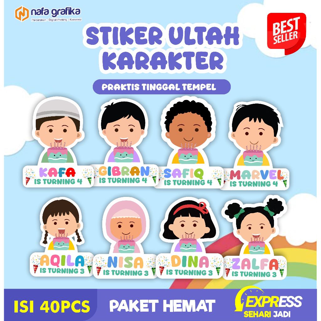 

(isi 40pcs) Stiker Ulang Tahun Sticker Pesta Ultah Anak Karakter Lucu Unik Sudah Cutting