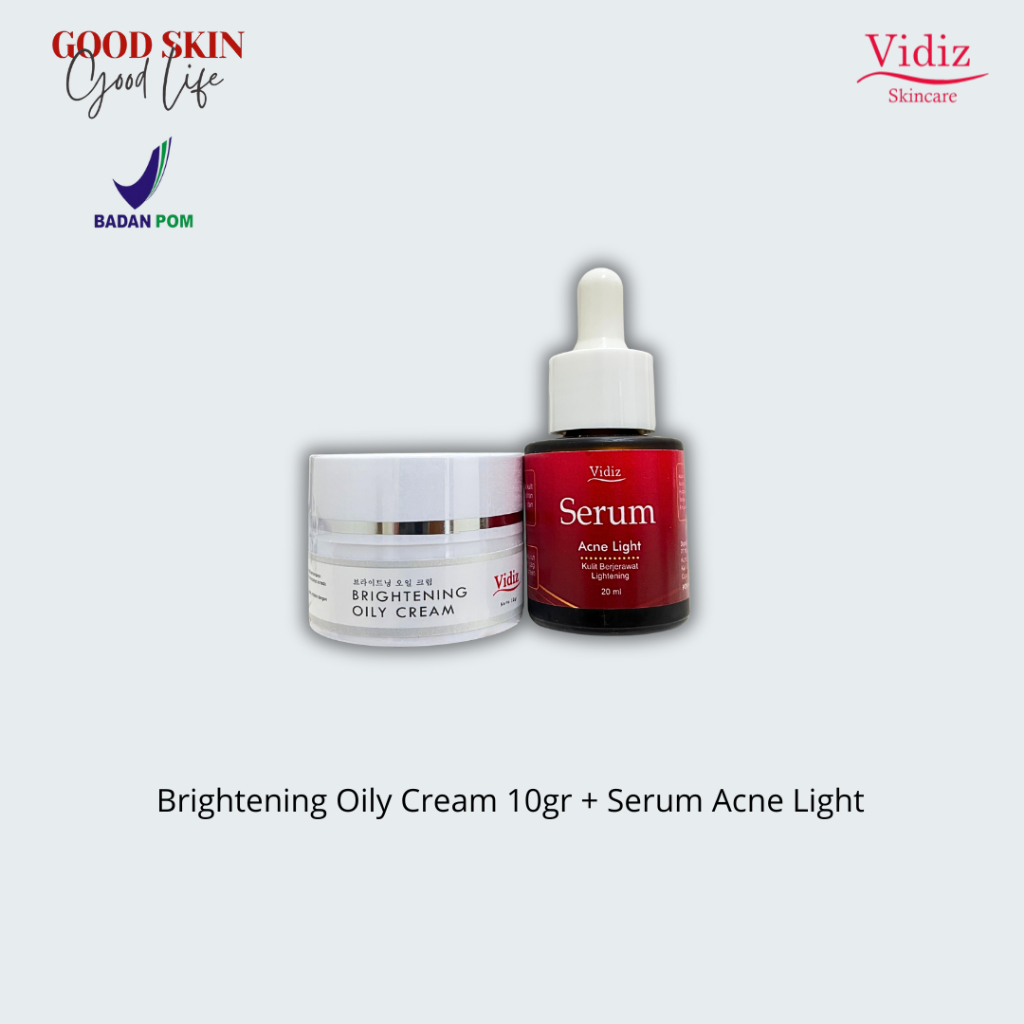 Vidiz Double Nutrisi Brightening Oily Cream 10gr & Serum Acne Light For Acne Skin