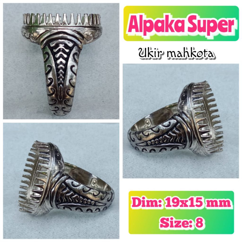 cincin emban batu akik batu permata alpaka super ukir mahkota.25