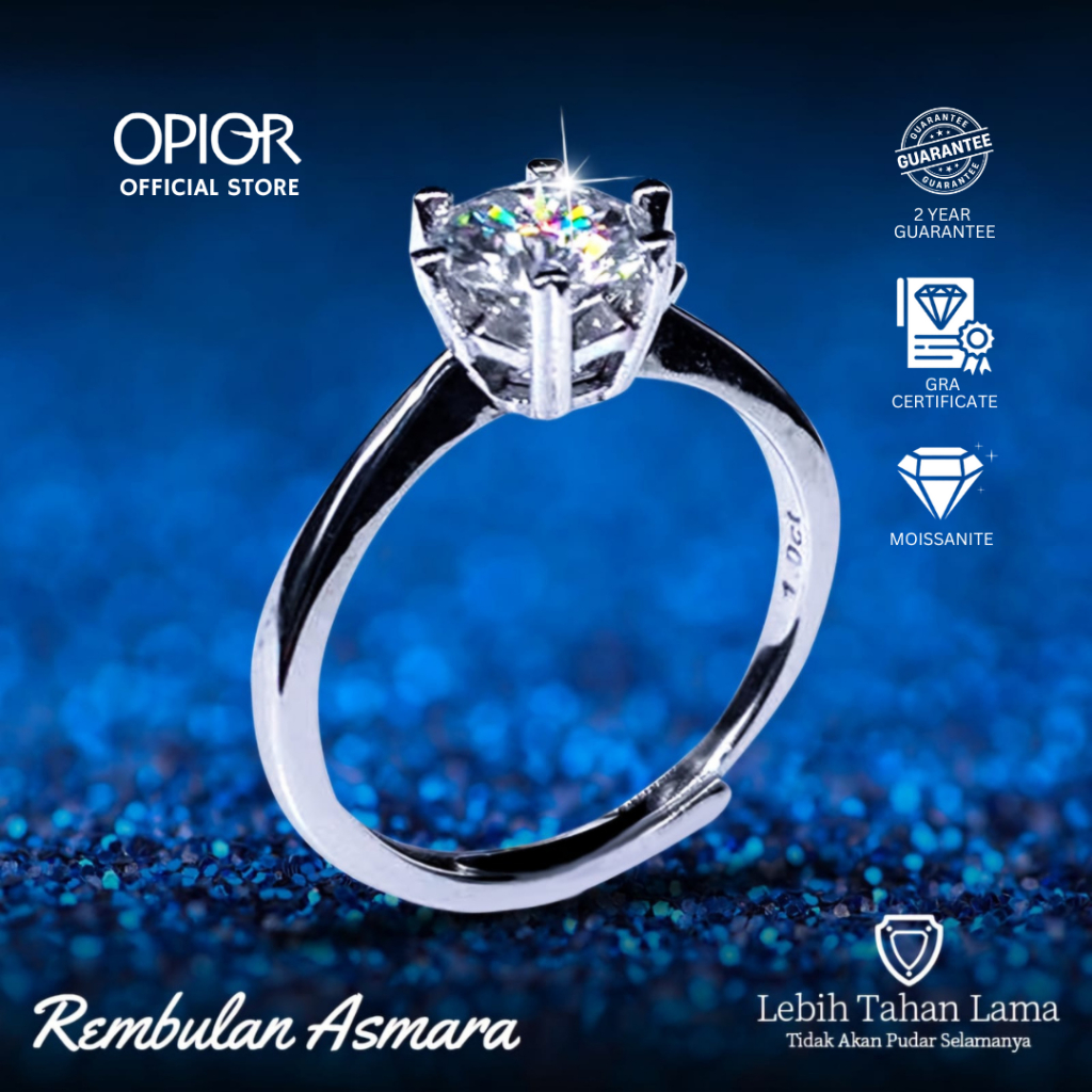 [OPIOR] Rembulan Asmara- Cincin Pernikahan Wanita Perak 925 / dengan GRA Certificate/ 1ct moissanite