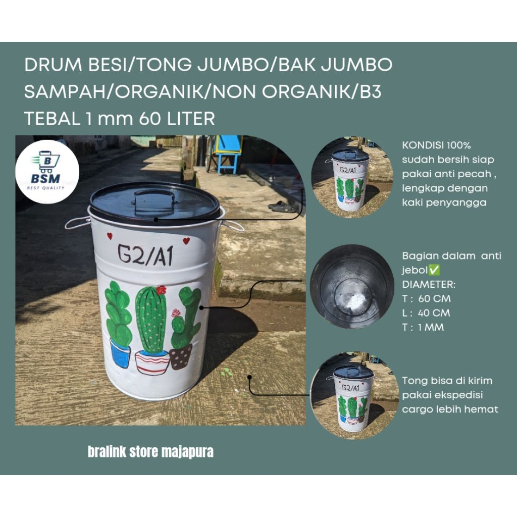 tong sampah/tempat sampah lukis/drum lukis/tong lukis/tempat sampah bakar/tong karakter kapasitas 60