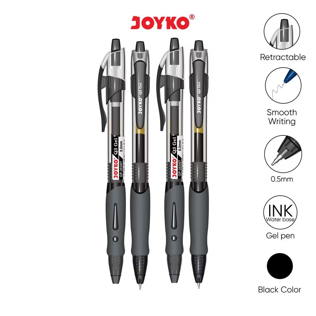 

Pulpen JoyKo GP-256 Q Gel 0,5mm Tinta Halus & Cepat Kering Warna hitam 2pcs Original