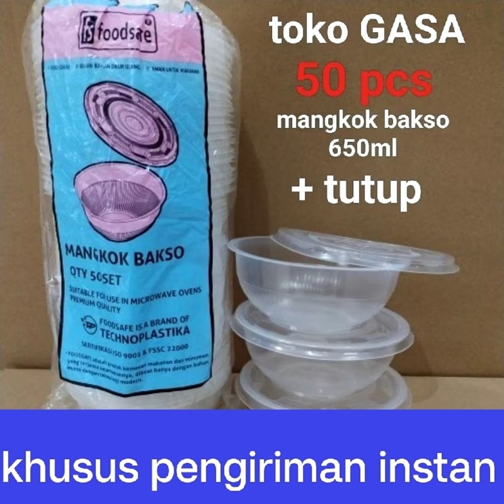 1pack (50pcs)Mangkok bakso bulat bening transparan 650ml+tutup technoplast foodsafe gajah technoplas