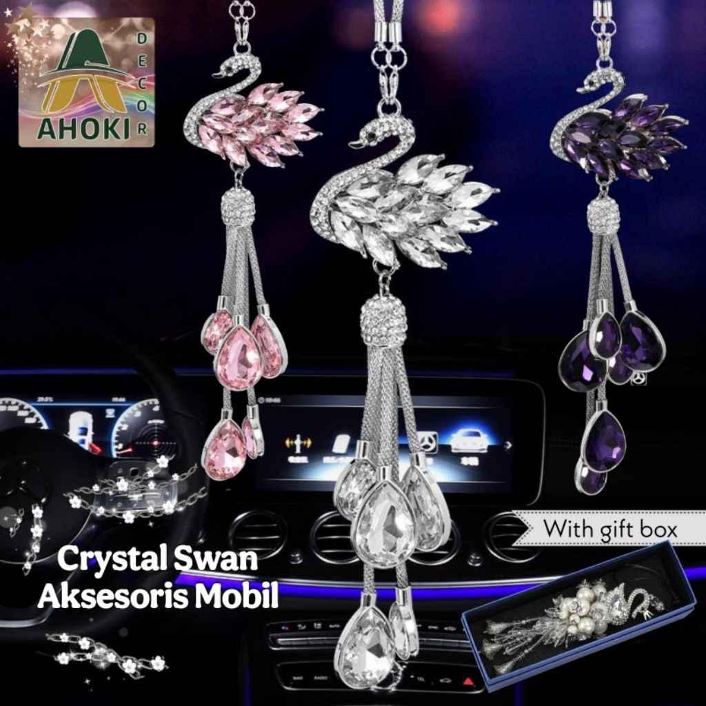 Crystal Swan Swarovski Gantungan Spion Dashboard Mobil Mewah Glamour Angsa Kristal Hiasan Mobil