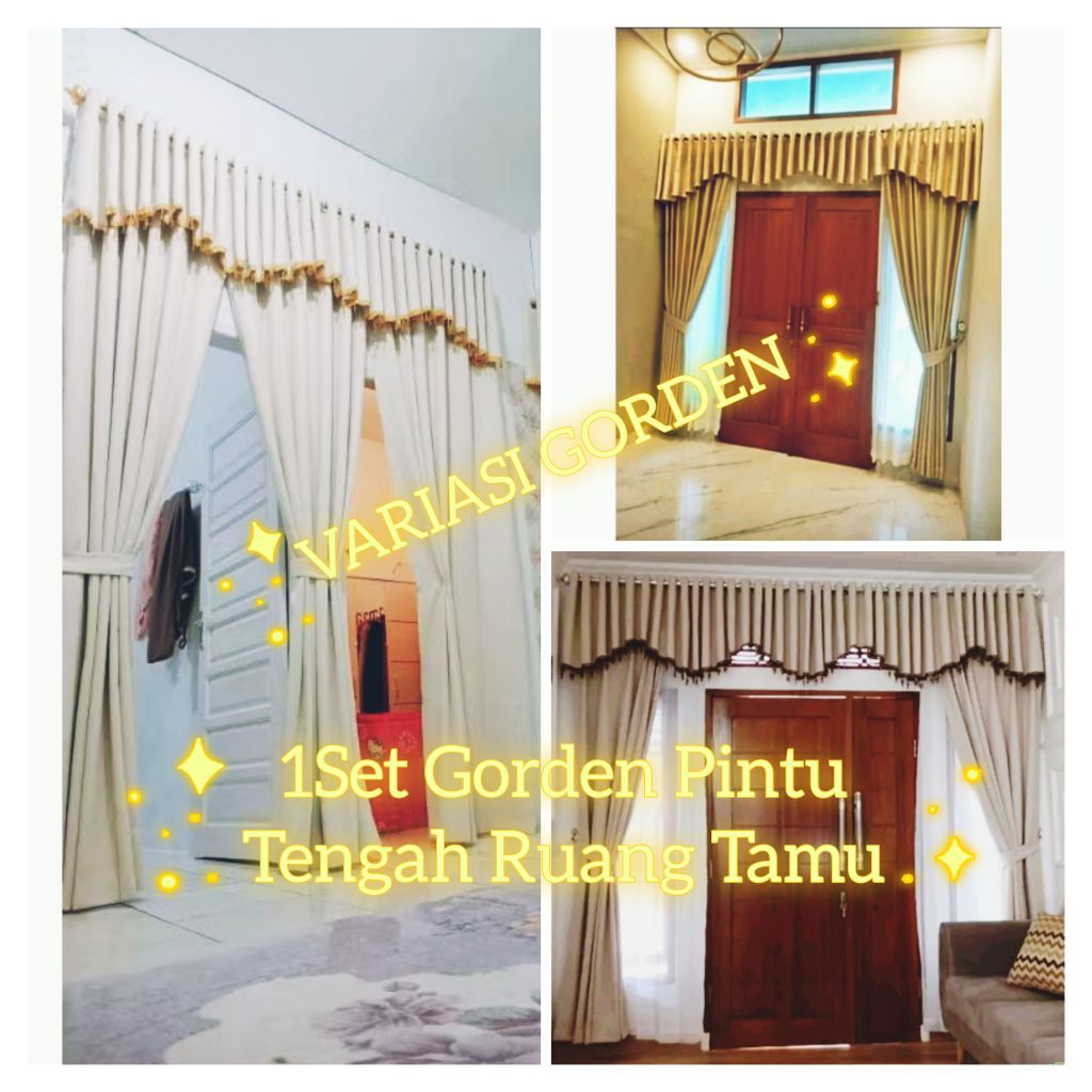 Gorden Poni Pintu Tengah Ruang Tamu hordeng Poni jendela lebar 3meter tinggi 250 cm Tirai Pintu