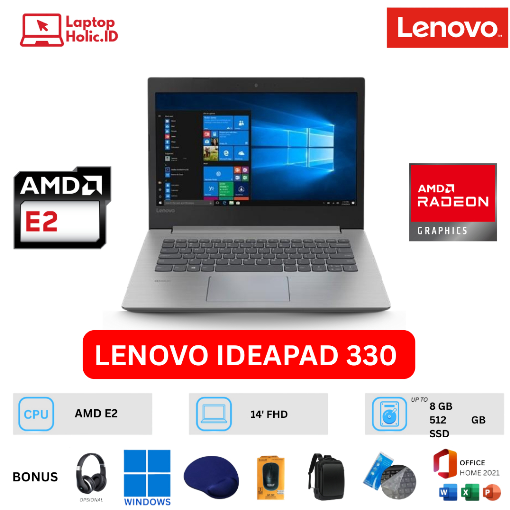 LENOVO IDEAPAD 330 AMD E2 8GB 512GB SSD 14" WIN 10 OFFICE 2021