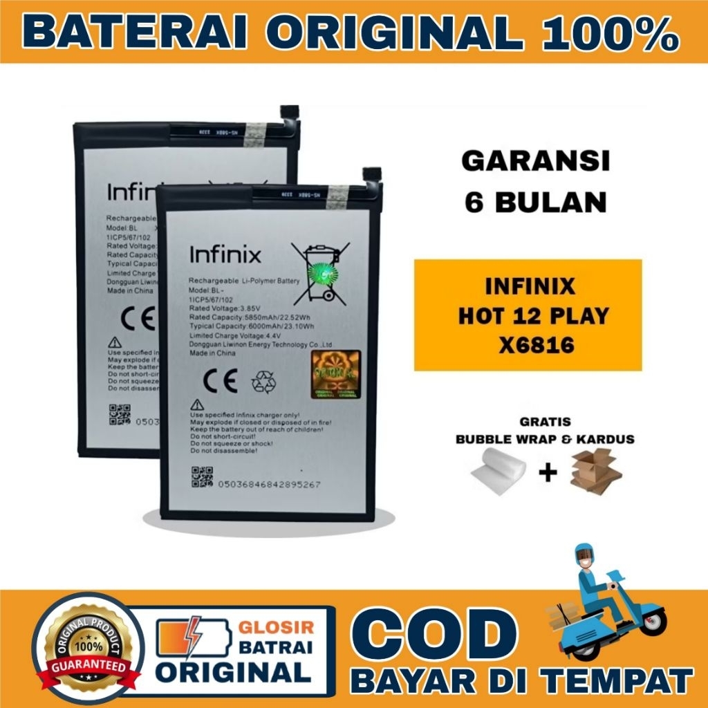 BATRAY BATERAI BATRE INFINIX HOT 12 PLAY X6816 ORIGINAL 6000MAH