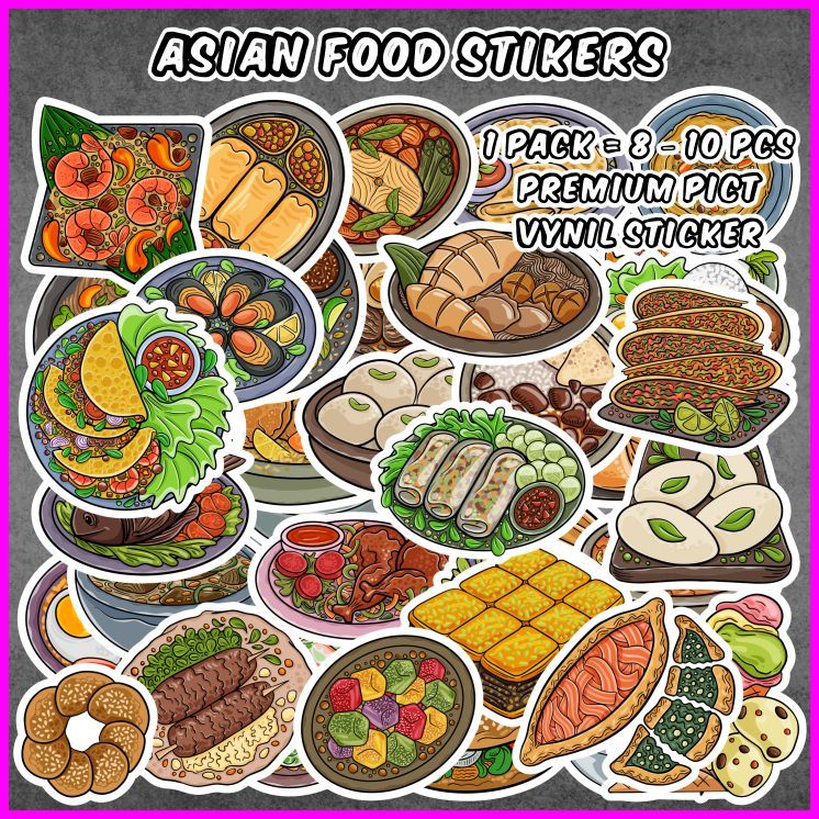 

[1 pack] Asian Food Stickers (Stiker Makanan Asia) Cocok untuk oleh-oleh / scrapbook ddu-du sticker