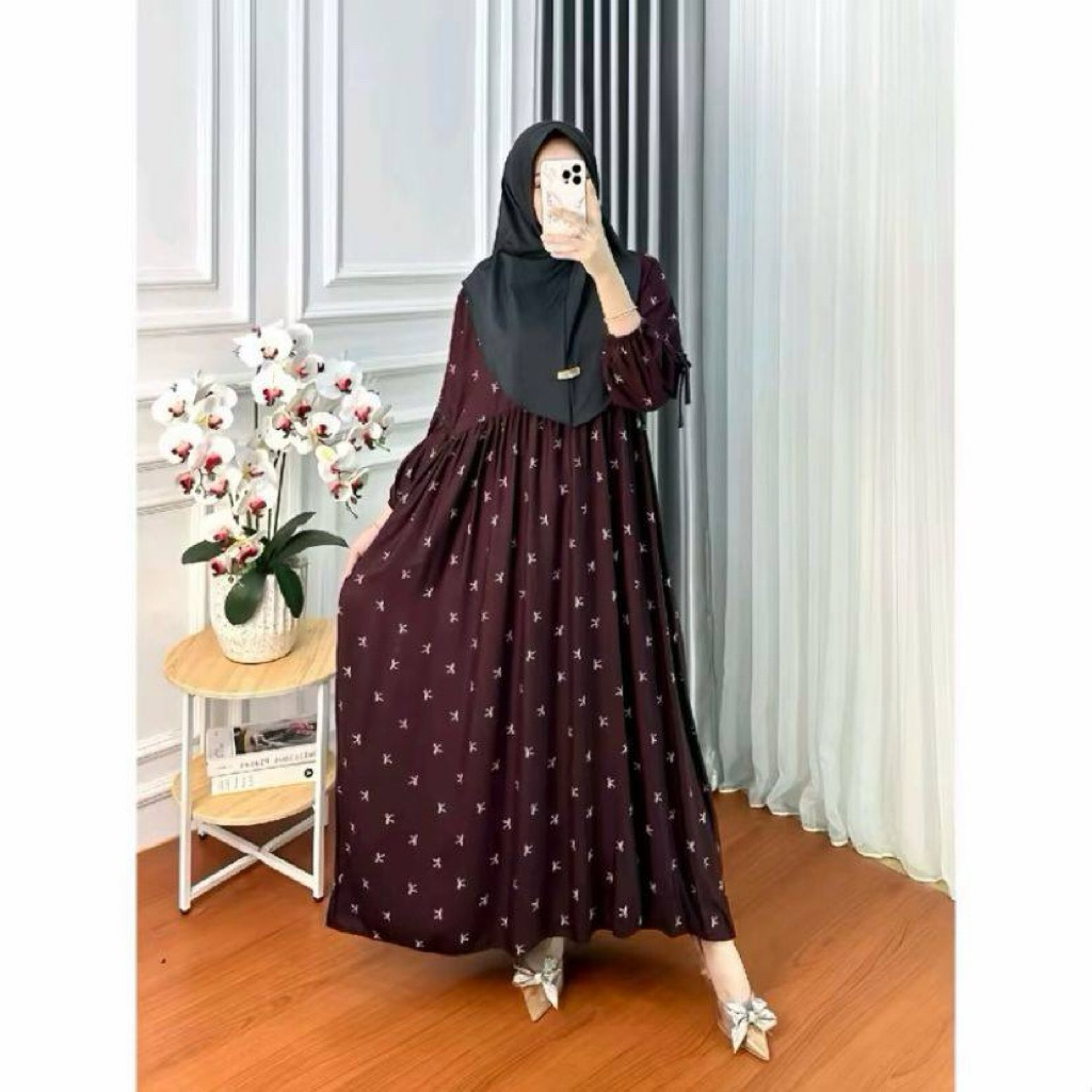 Velisa Maroon Ribbon Dress - Gamis Premium Motif Pita Elegan Muslimah Modern-3