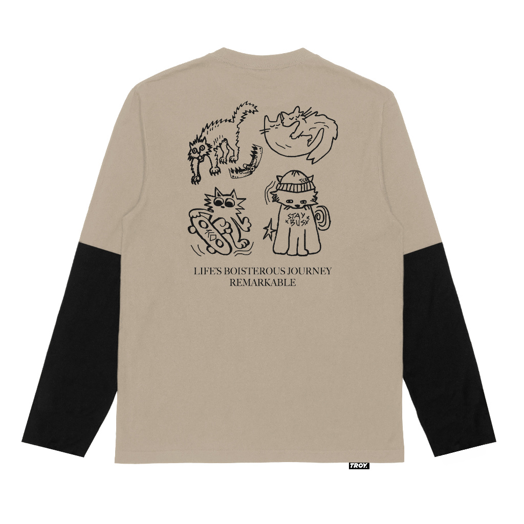 Troy Company Double Sleeve Double Layer Vintage Longsleeve Beige Black Boisterous DSD 3164