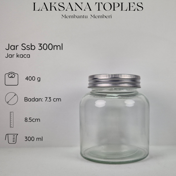 Jar SSB 300ml/ Jar kaca serbaguna dengan tutup/ jar kaca makanan ringan/ jar kaca 300ml dengan lid