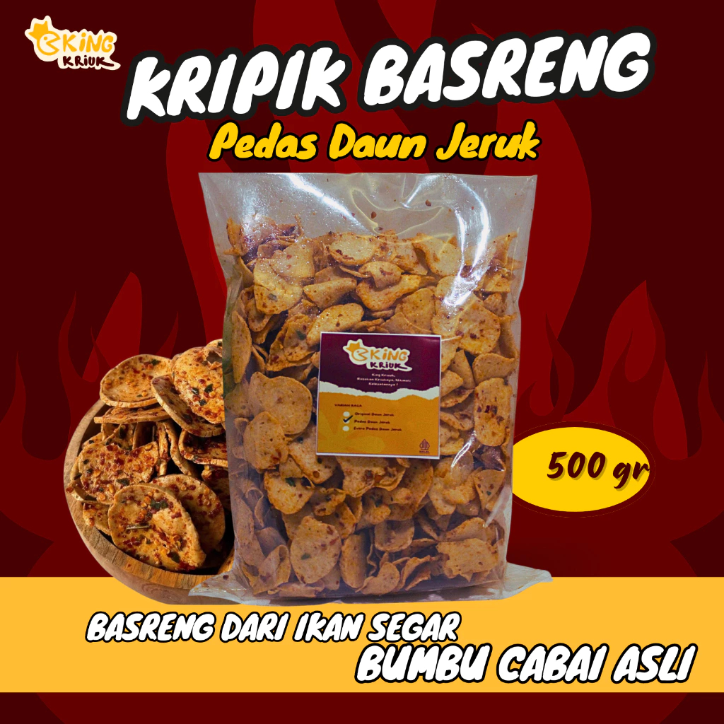 

TERLARIS King kriuk Keripik Basreng Pipih Premium Extra Pedas Daun Jeruk 500gr