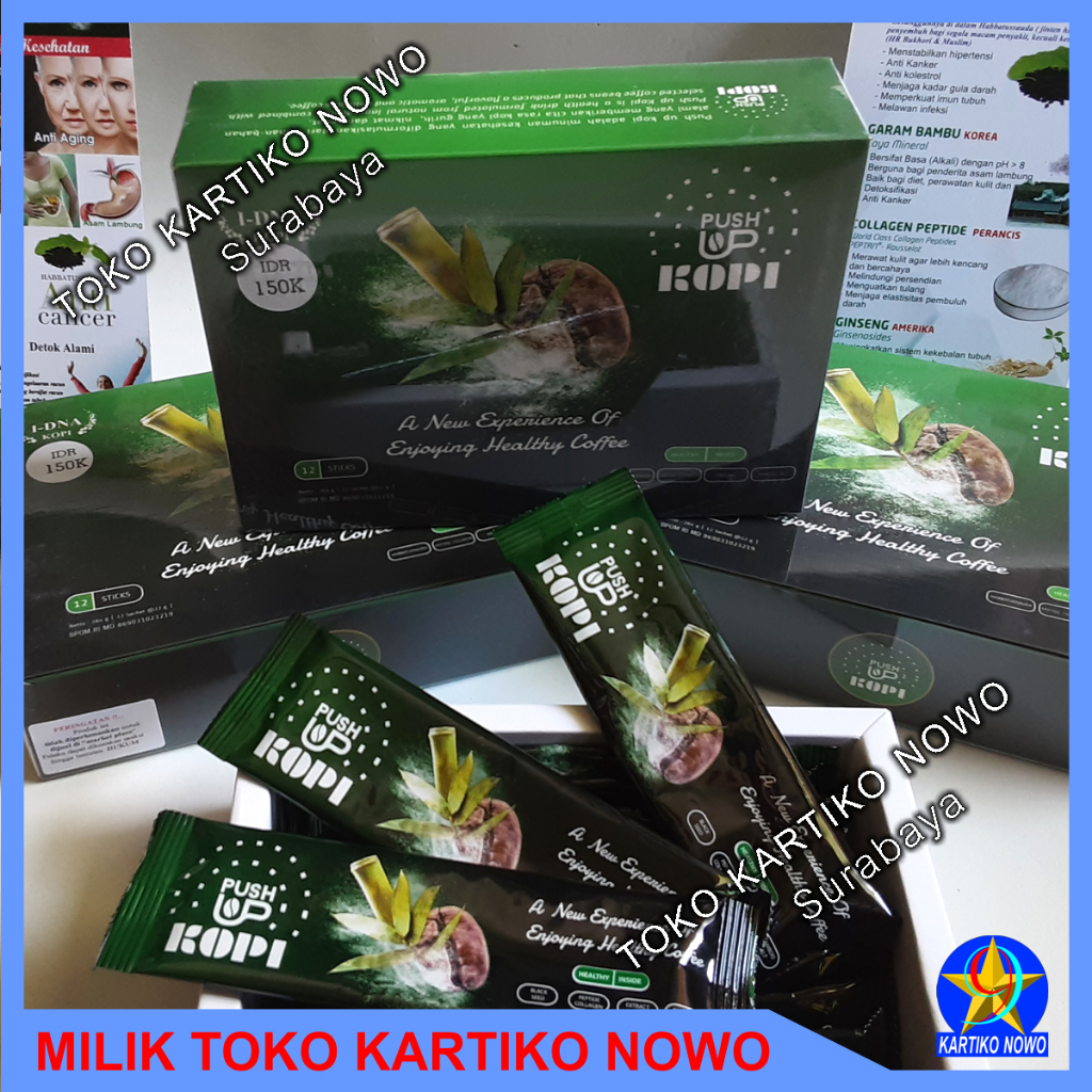 

Kopi sachetan - Kopi dalam kemasan dijual perBox isi 12 sachet (12 stik) Push Up Kopi