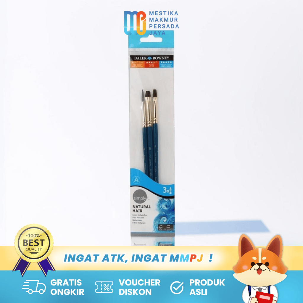 

Daler Rowney Simply Natural Camel Hair Brush Set 3 Pcs – Kuas Cat Air / Watercolour 216910301