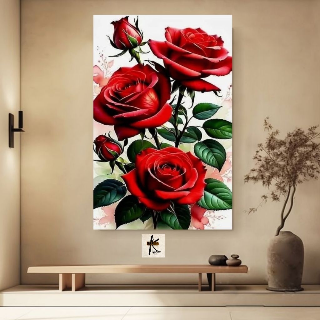 lukisan bunga mawar Hiasan dinding modern aesthetic