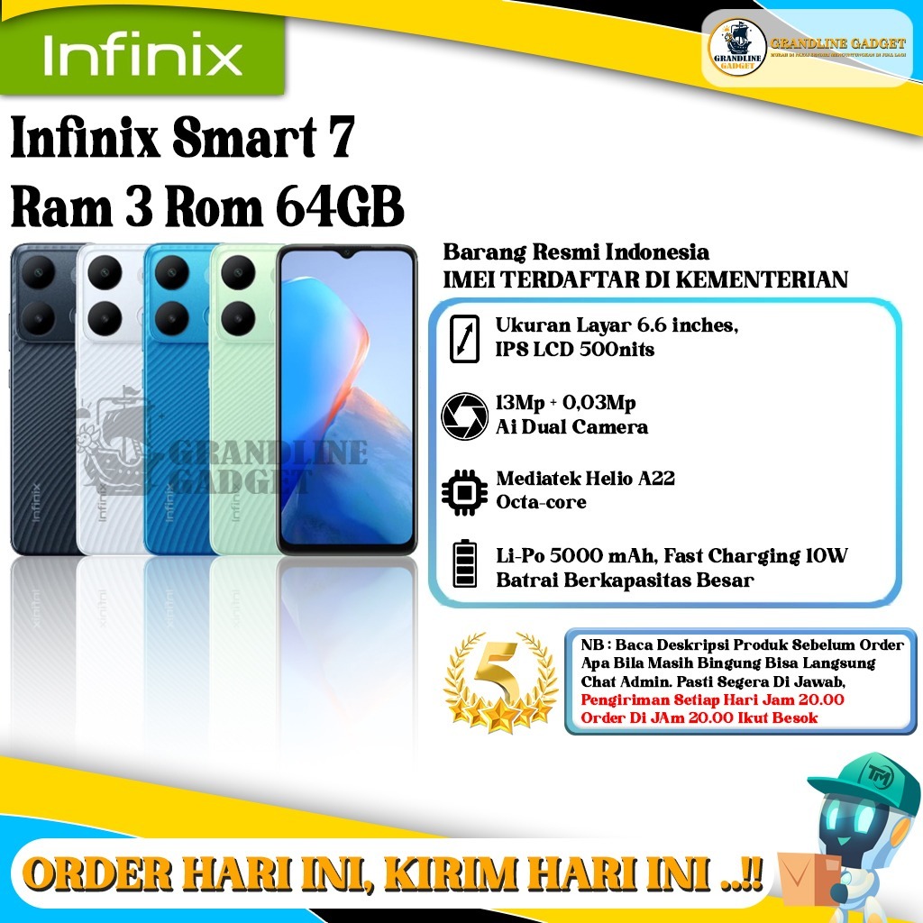 Infinix Smart 7 RAM 3GB ROM 64GB / RAM 4GB ROM 64GB
