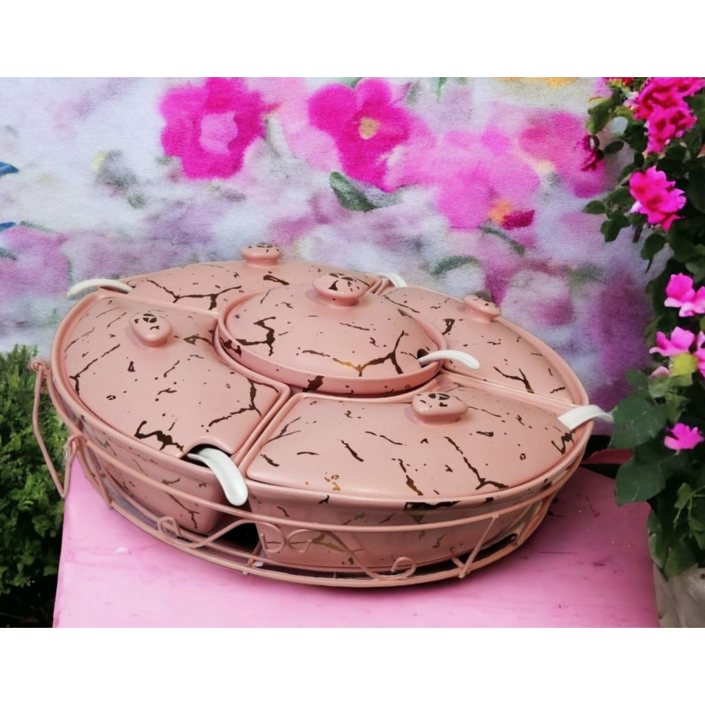 Set Wadah Prasmanan VICENZA Motif Marmer PINK Bm472 wadah saji makanan disertai roller bersifat micr