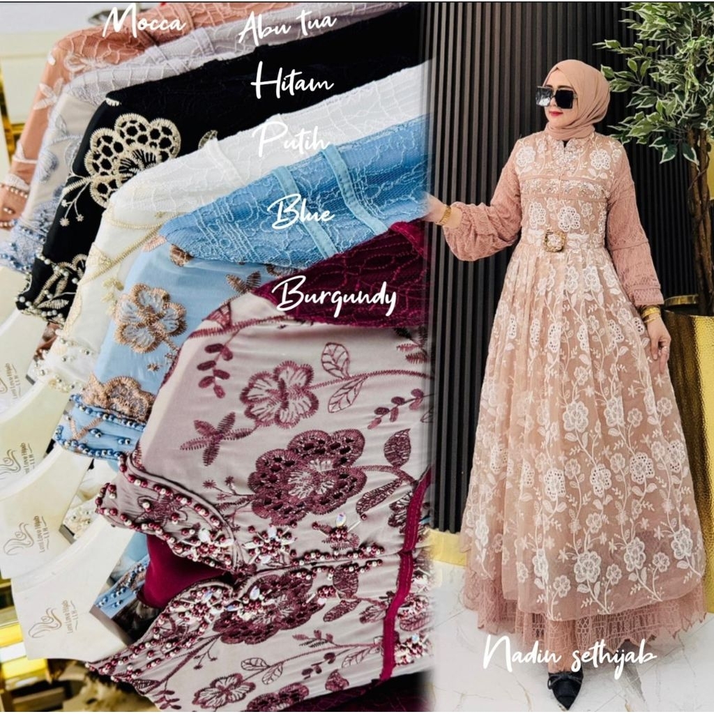 Zifa Fashion || Cod || Nadin Dress By Asopuroh || Gamis Set Pashmina Terbaru || Gamis Organza Bordir