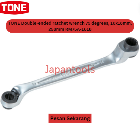 Double-ended ratchet wrench 75 degrees, 16x18mm, 258mm TONE RM75A-1618
