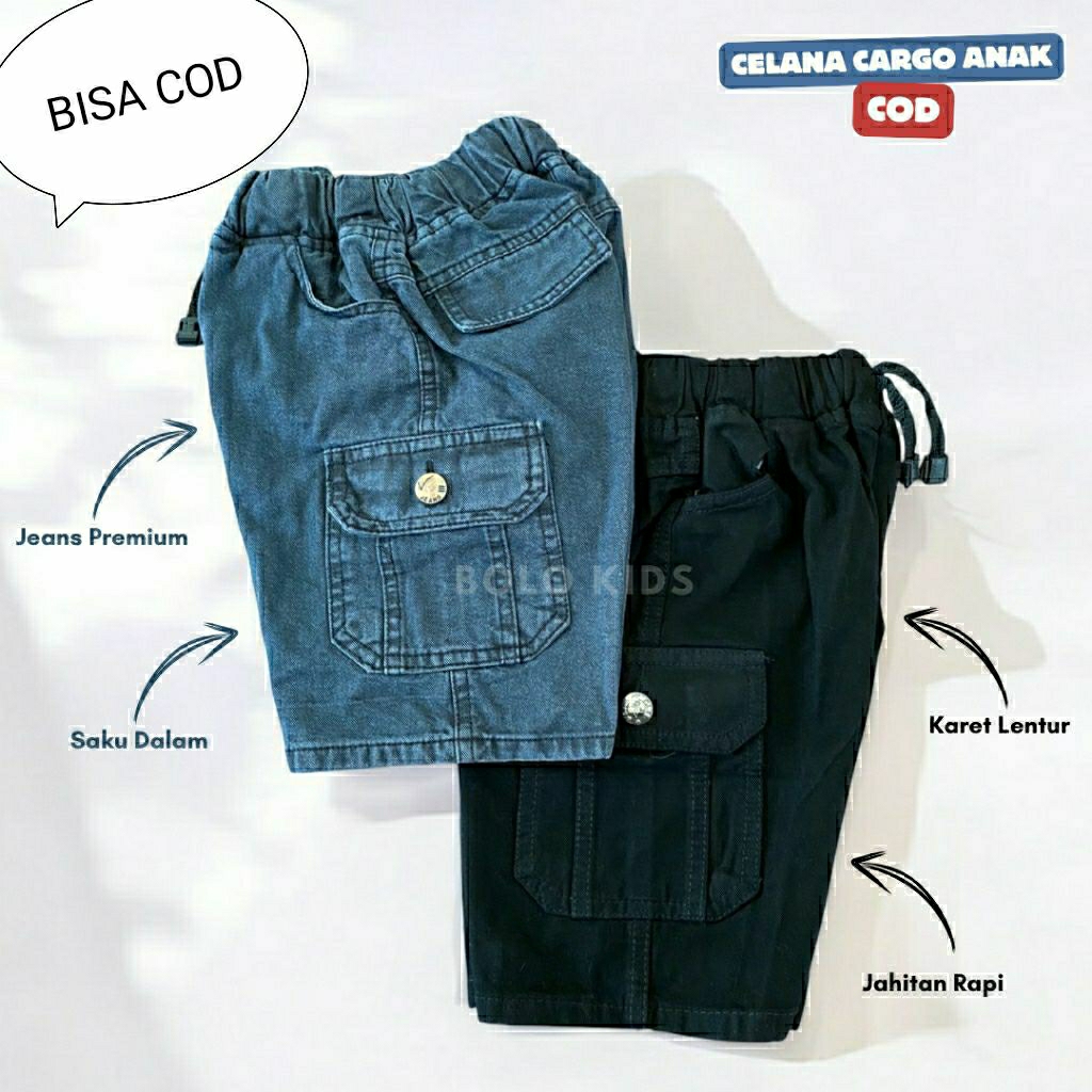 Celana Pendek / Celana Anak Cargo Jeans Denim / Celana Pendek anak Cargo Jeans