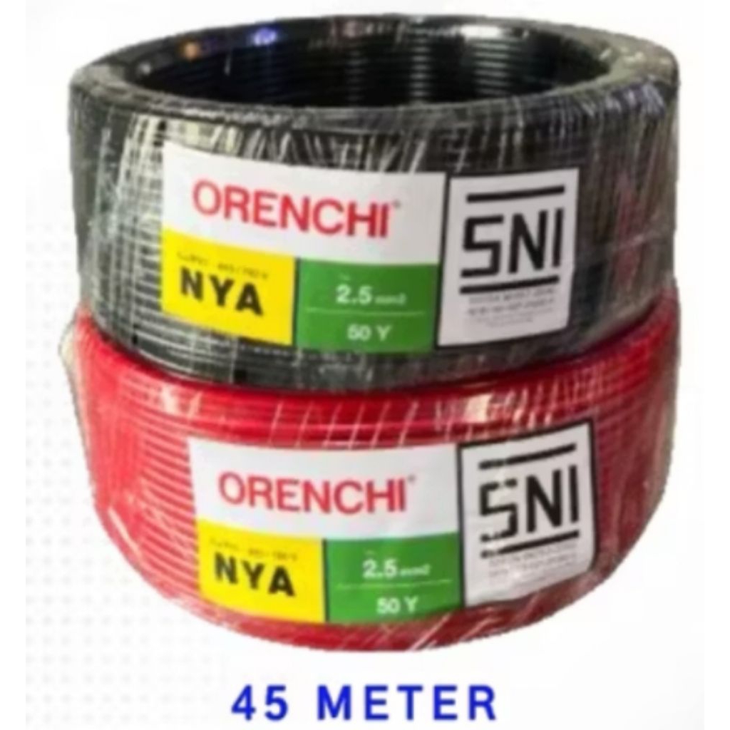 Kabel Listrik Orenchi NYA 1 x 2.5 / 50 Yard Hitam Merah / Rol