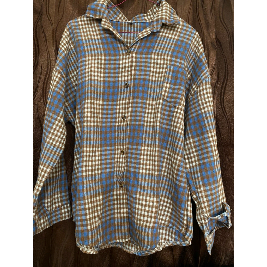 preloved baju kemeja flanel kotak oversize wanita korea