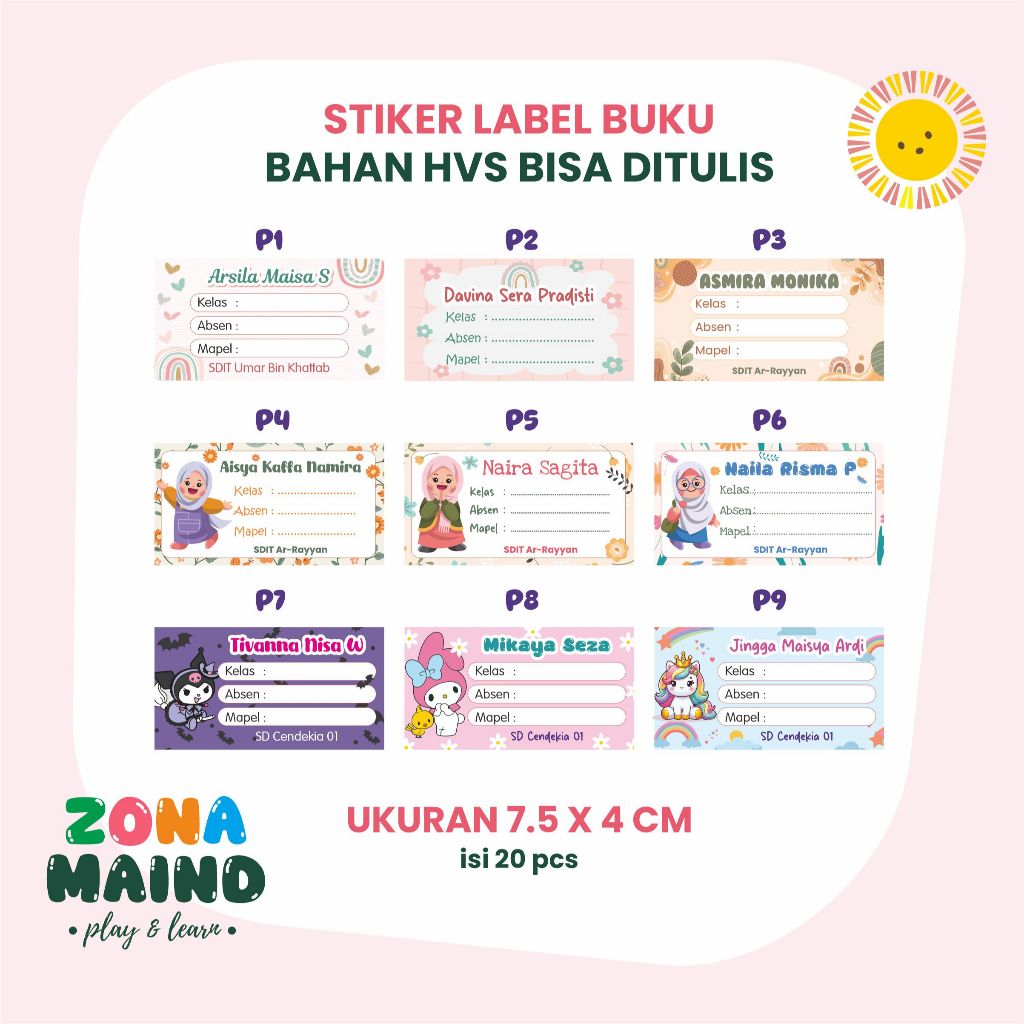 

STIKER BUKU | LABEL BUKU | BUKU PELAJARAN | ISI 20 PCS