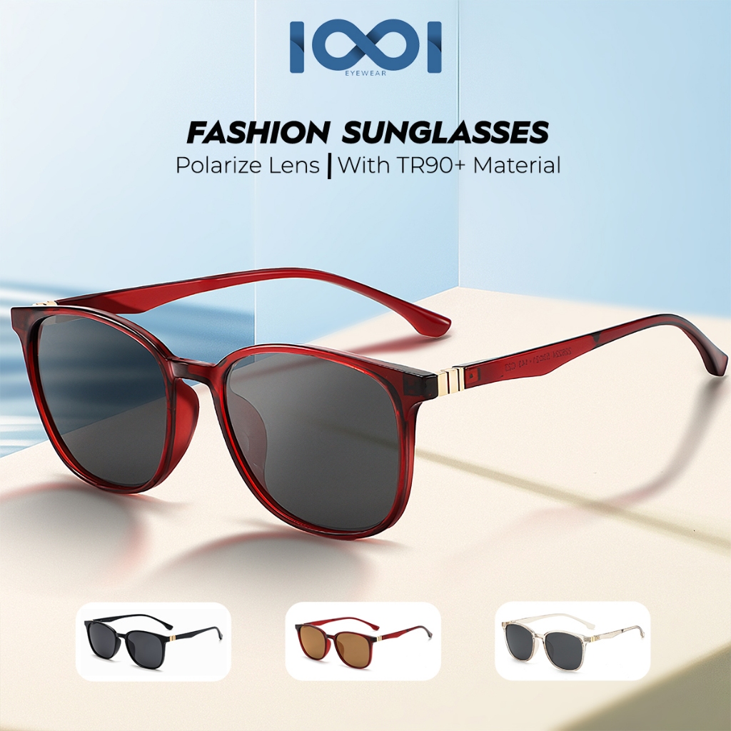 IOOI Eyewear -  Kacamata Kotak Sunglasses Hitam Polarized Fashion Casual Anti UV Pria/Wanita Bisa Mi