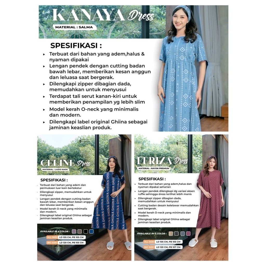 READY STOK FERIZA DRESS, CELINE DRESS, KANAYA DRESS By Daster Ghina Fashion