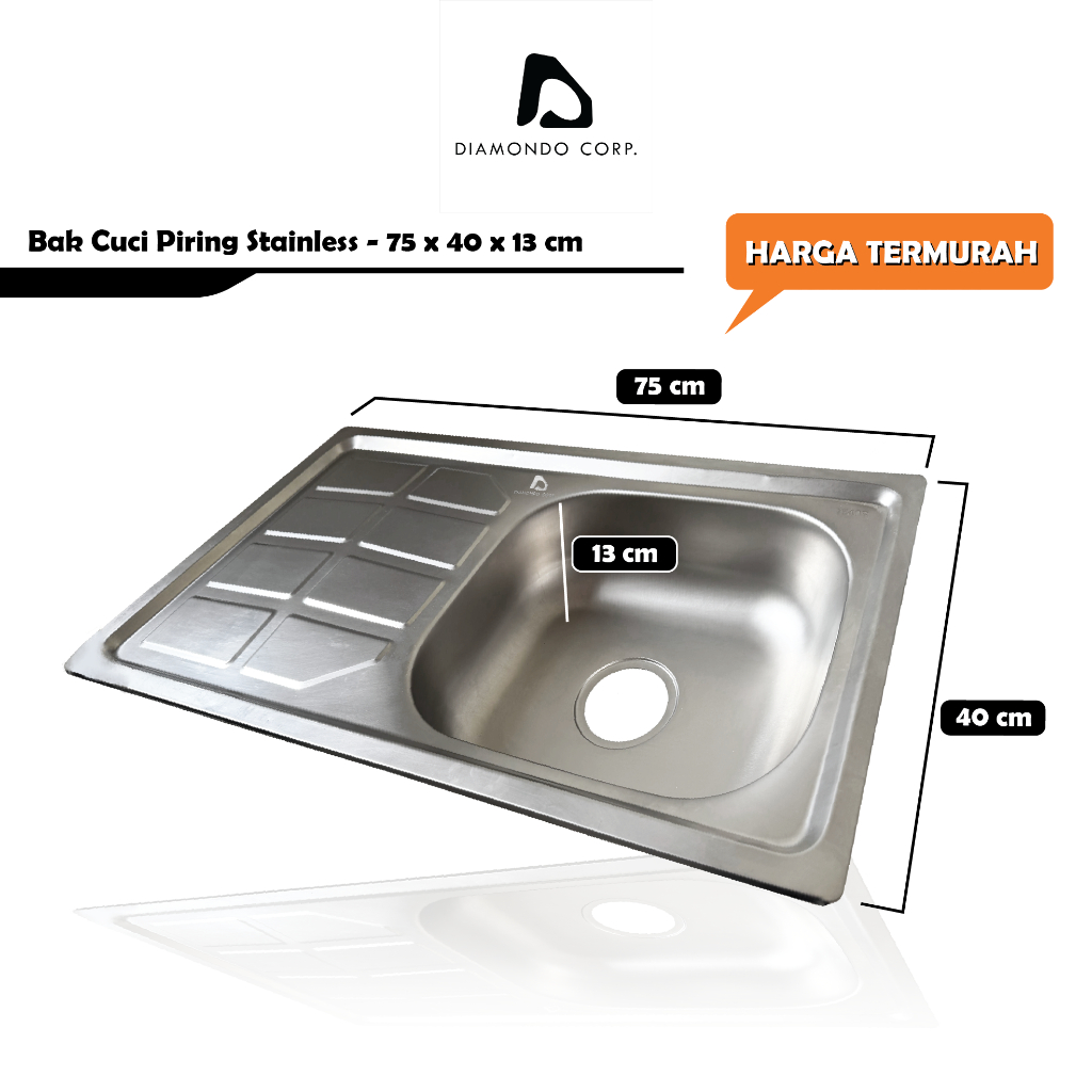 Bak Cuci Piring Wastafel Sink Stainless Steel Dapur Tebal Satu Lubang Kitchen Sink Set Ukuran 75 x 4