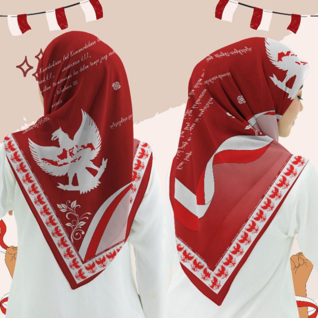 Kerudung motif merah putih/jilbab agustusan voal premium
