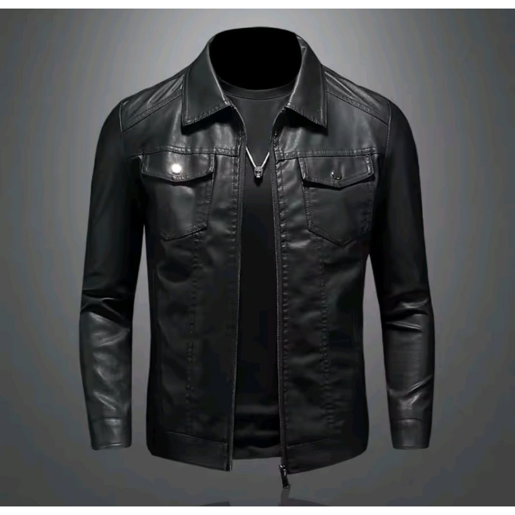 Jaket Kulit Asli Domba Pria - Desain Slim Fit Elegan Nyaman dan Tahan Lama