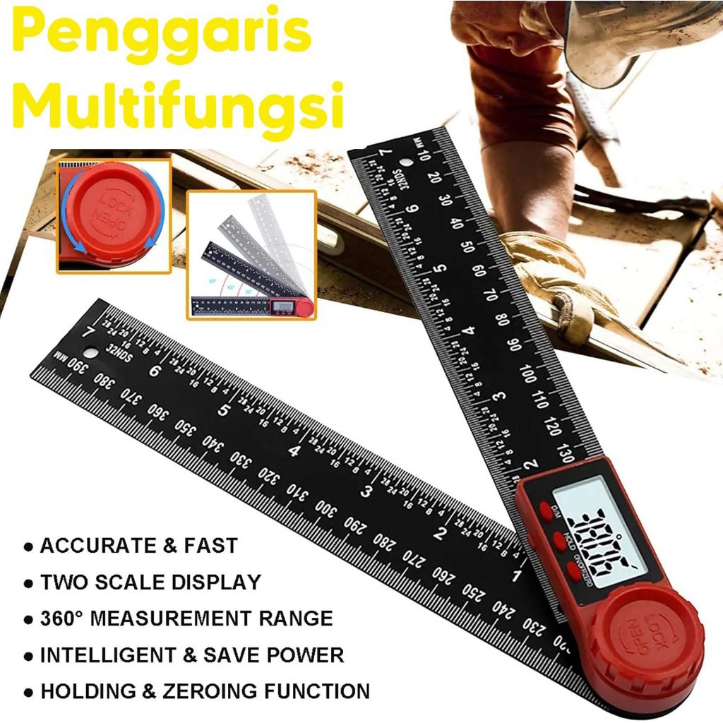 

Penggaris Multifungsi Adjustable Angle Ruler Set 200mm - INU24 - Black/Red