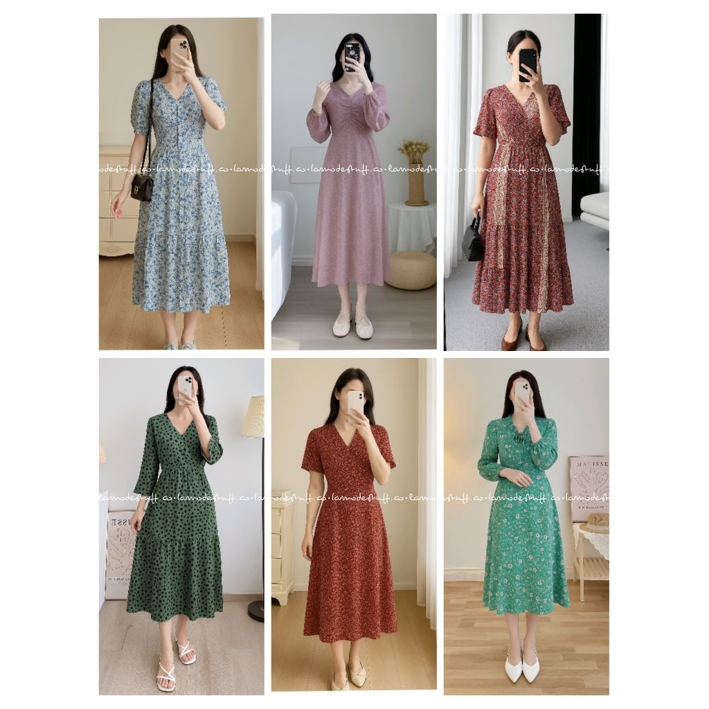 DRESS WANITA KOREAN STYLE ELEGAN - LONG DRESS FLORAL TERBARU