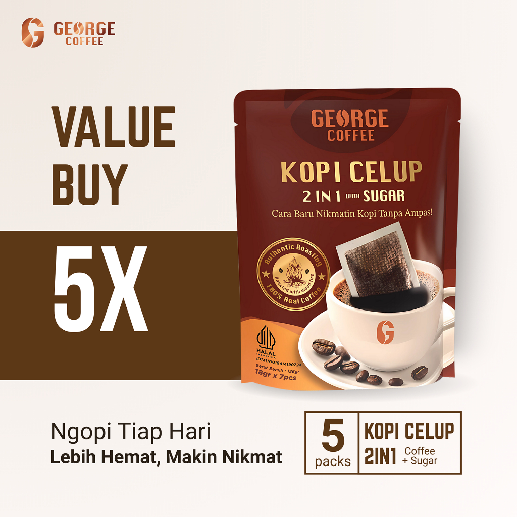 

Value Buy! 5 Bungkus (35 pcs Kopi Celup) George Coffee 2in1 (Kopi + Gula) Rasa Authentic Kayu Bakar