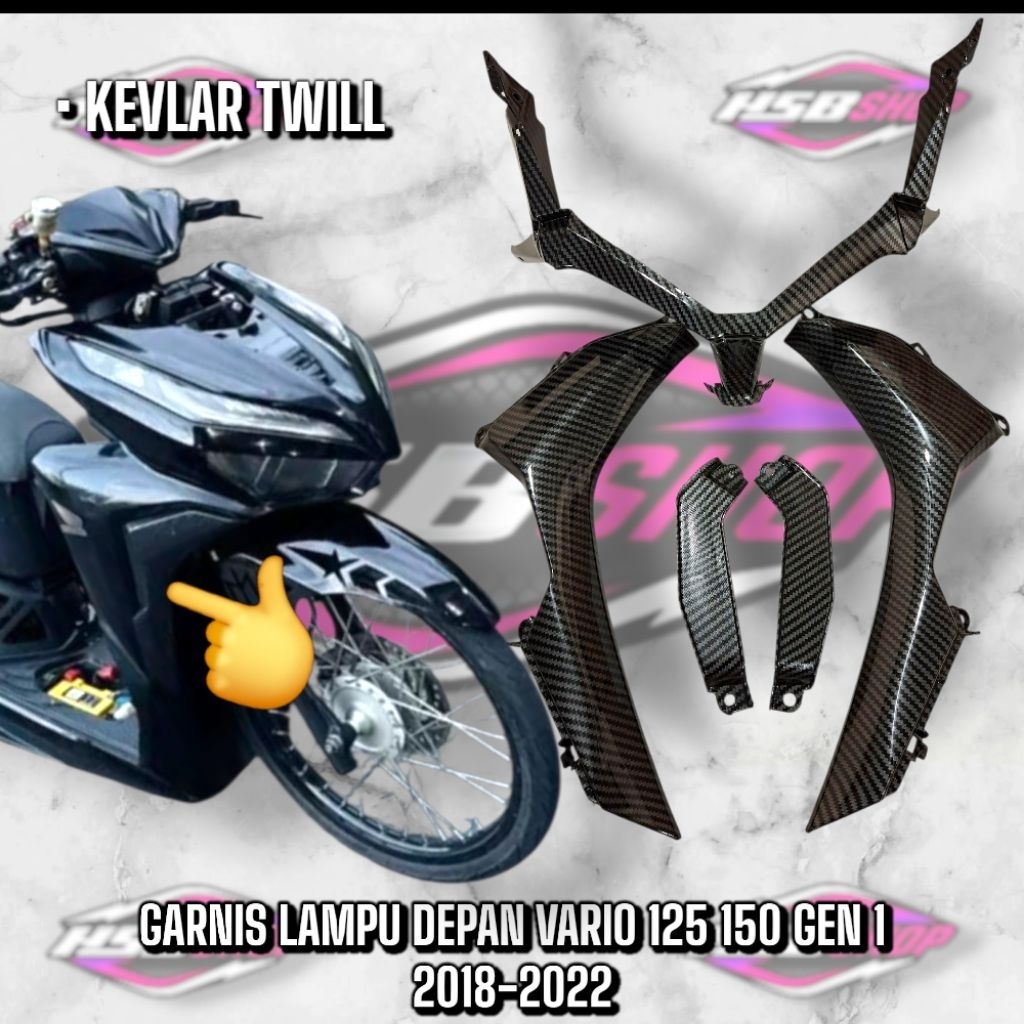 Cover garnis lampu depan fullset carbon celup wtp motif kevlar twill Vario led new 125 150 GEN 1 201