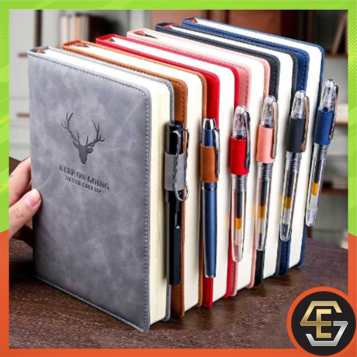 

180 Lembar/360 Halaman Buku Catatan Kerja Harian Cover Kulit PU Kertas A5 Notebook Bergaris Agenda Bisnis