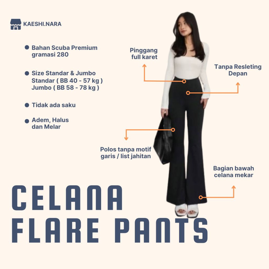 Cutbray zipper import premium - Flare pants scuba highwaist - Celana kerja fit and flare kulot