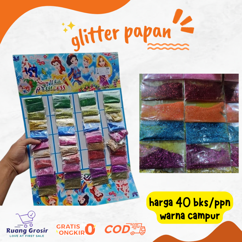 Glitter / Bubuk Gliter / Serbuk Gliter mainan anak 40pcs/ppn