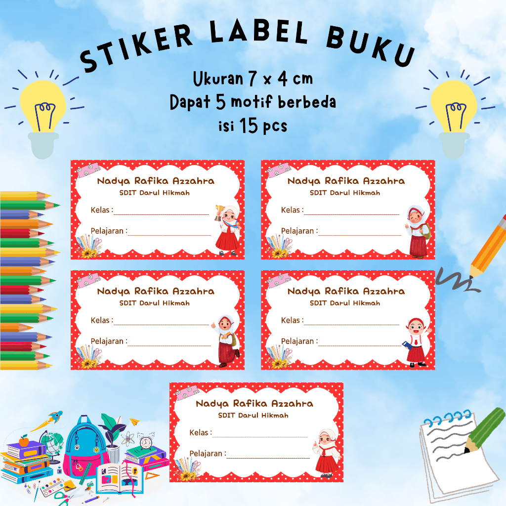 

15 Lembar Stiker Label Buku Pelajaran/Stiker Label Buku/Stiker nama buku/Sticker label buku/Sticker Label Pelajaran Part 03