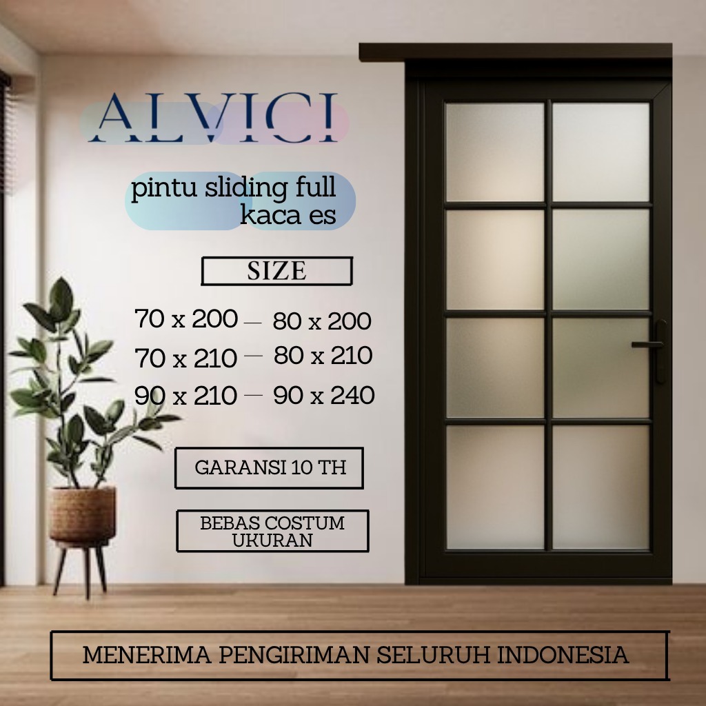 Pintu Kamar Dan Pintu Kamar Mandi UPVC Minimalis Modern Pintu Full List Kaca Es Warna Hitam ALVICI
