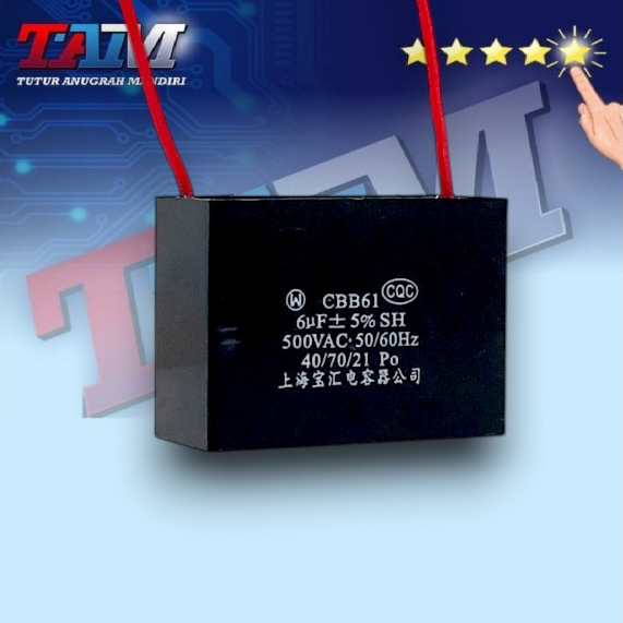 Kapasitor CBB61 6uF 500V AC Industri – Untuk Kipas, Dinamo, Mesin Las