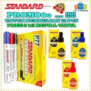 

Spidol Permanent Standard - Promo 12 pcs + free 2btl refill tinta