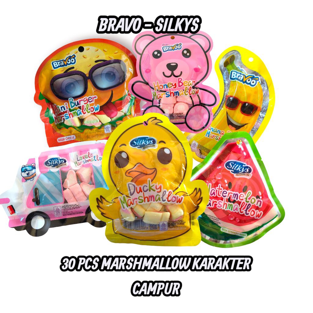 

(30 PCS) MARSHMALLOW KARAKTER CAMPUR BRAVOO SILKYS