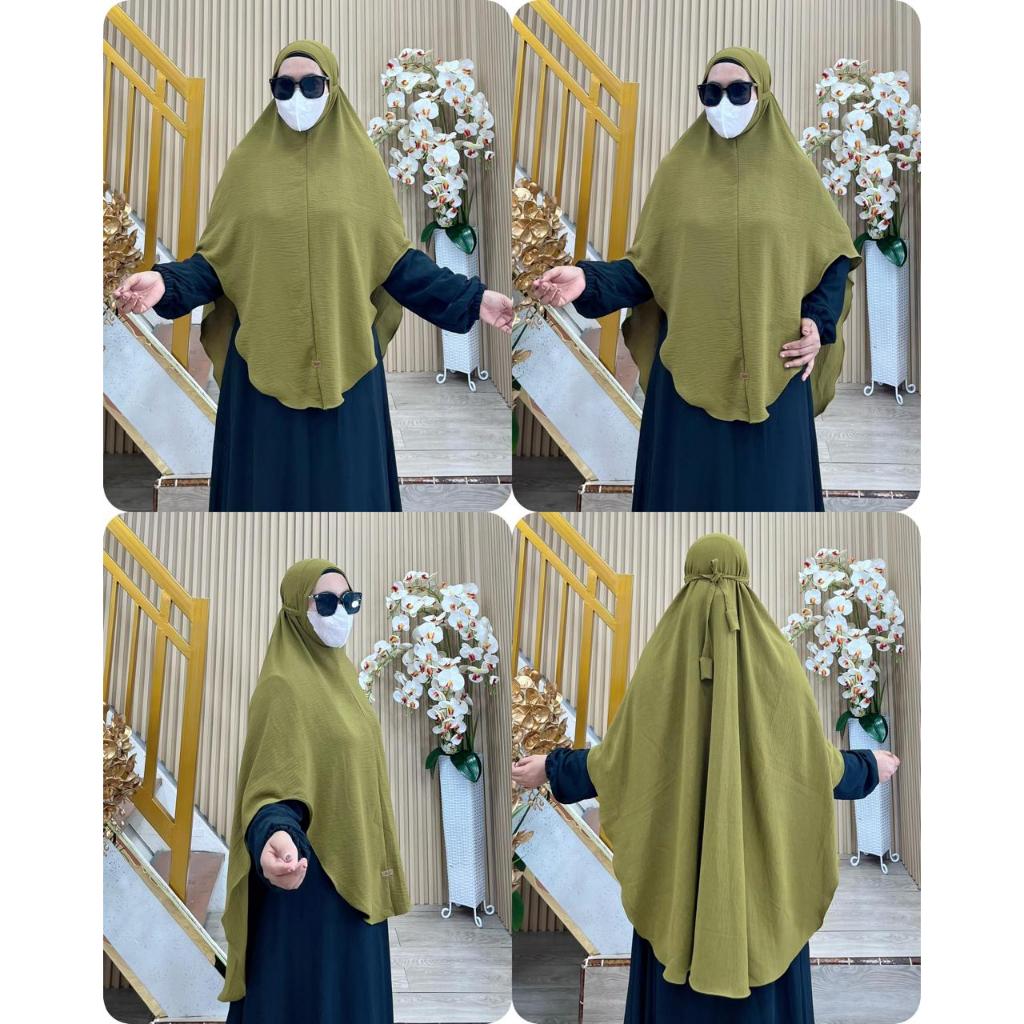 Hijab Bergo Oval Tali Dagu Malay Siza XL Motif AMDANA Matt Crinkle Airflow