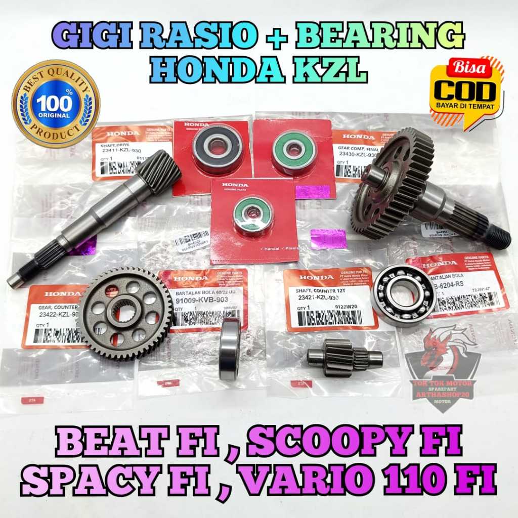 GIGI RASIO KZL + BEARING SET ASLI ORIGINAL HONDA Beat fi , Scoopy fi , Spacy fi , Vario 110 fi GIR B