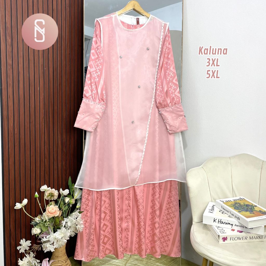 Kaluna Myshawl Jafina Gamis Jumbo Brukat Motif Kasual Kondangan Wisuda Kekinian Big Size Brukat Bung