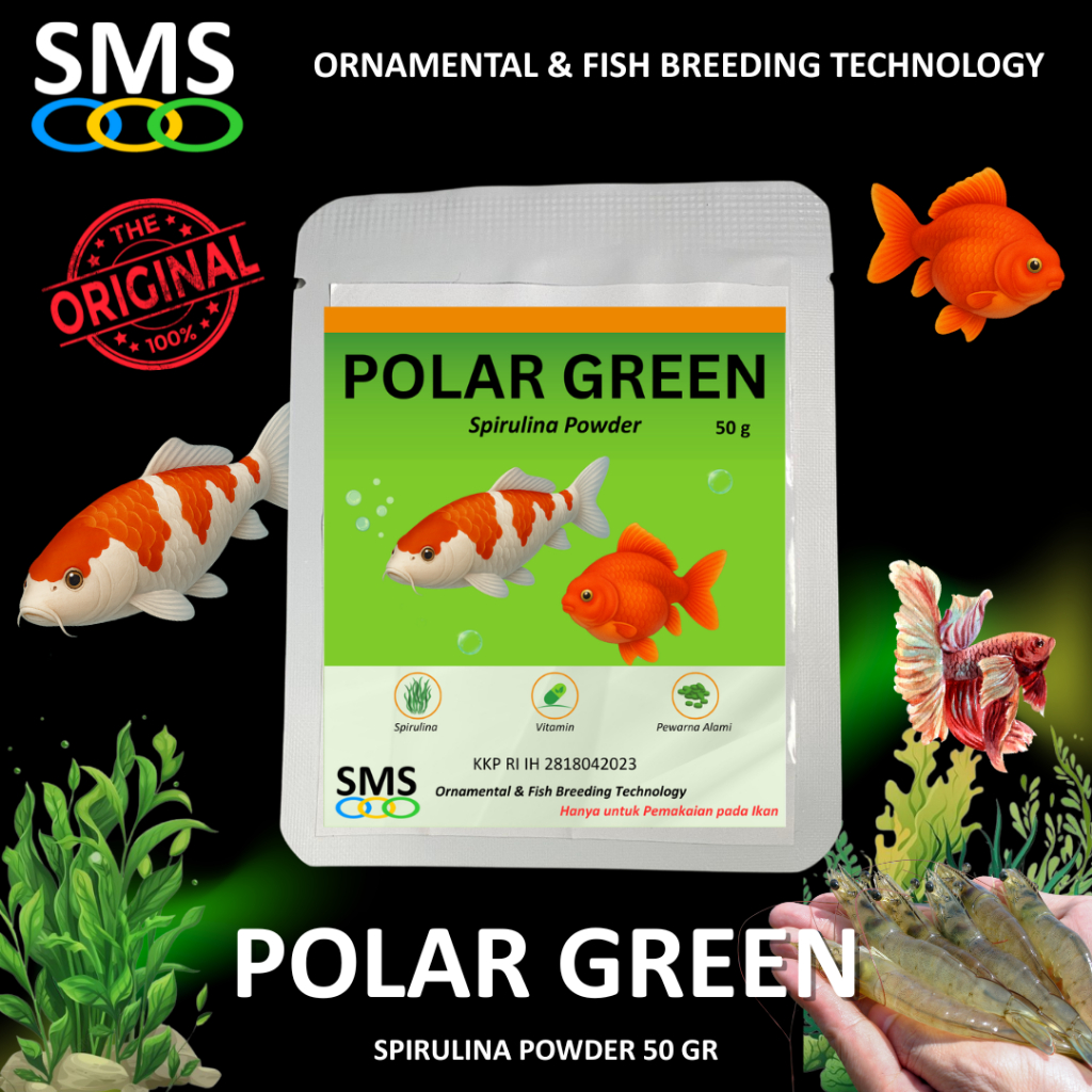 POLAR GREEN 50 gr/Spirulina Powder/Spirulina Microalgae/Pakan Ikan Udang, Pakan Ikan Hias