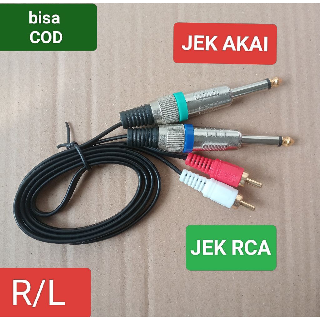 kabel audio 2 JEK Akai / 2 jek rca R/L PLAT GOL panjang 1 m