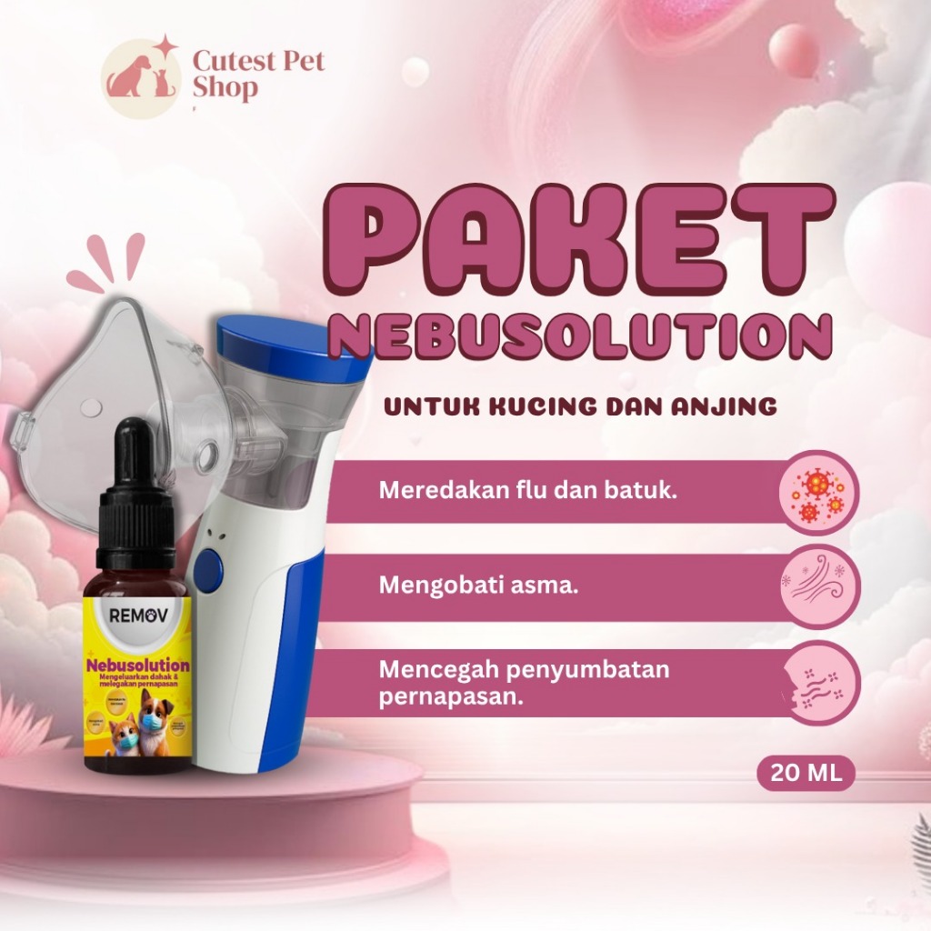 Remov Paket Alat & Obat Kucing Dan Anjing Terapi Uap Nebusolution Nebulizer Mengatasi Flu Batuk